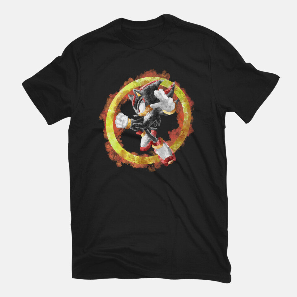 Shadow Splash – Gaming Graphic T-Shirt in black, flat-lay product view