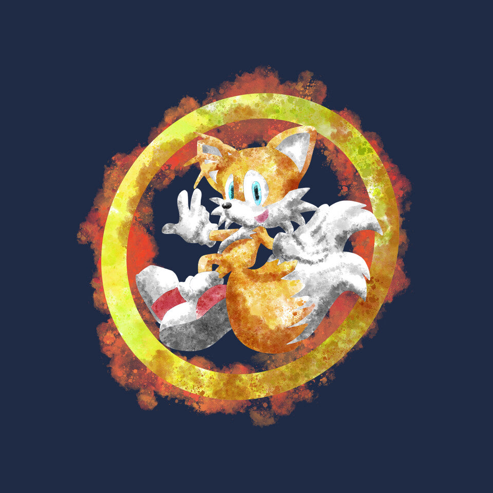 Tails Splash – Gaming Graphic T-Shirt design artwork for navy graphic T-shirt