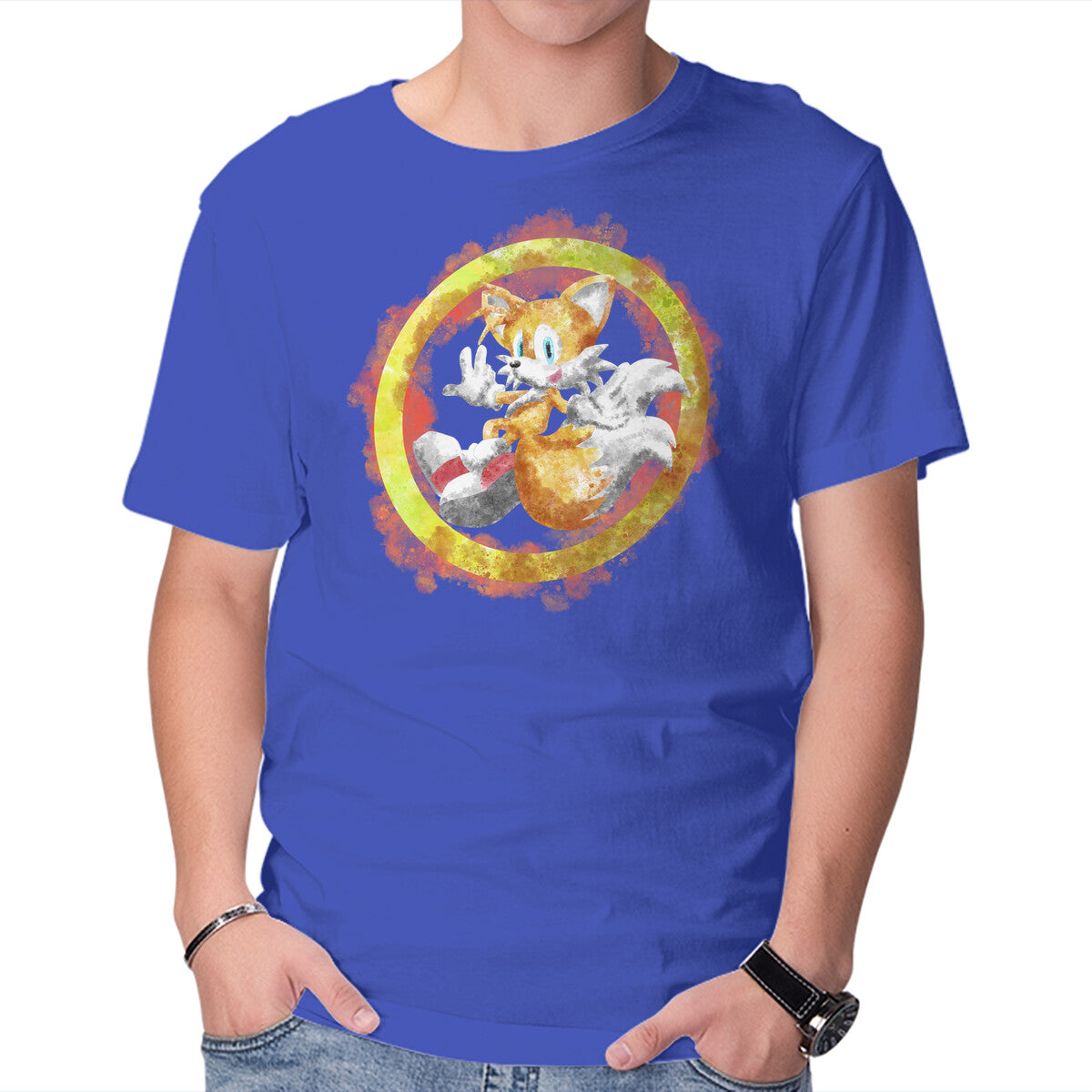 Tails Splash – Gaming Graphic T-Shirt in royal blue, product display