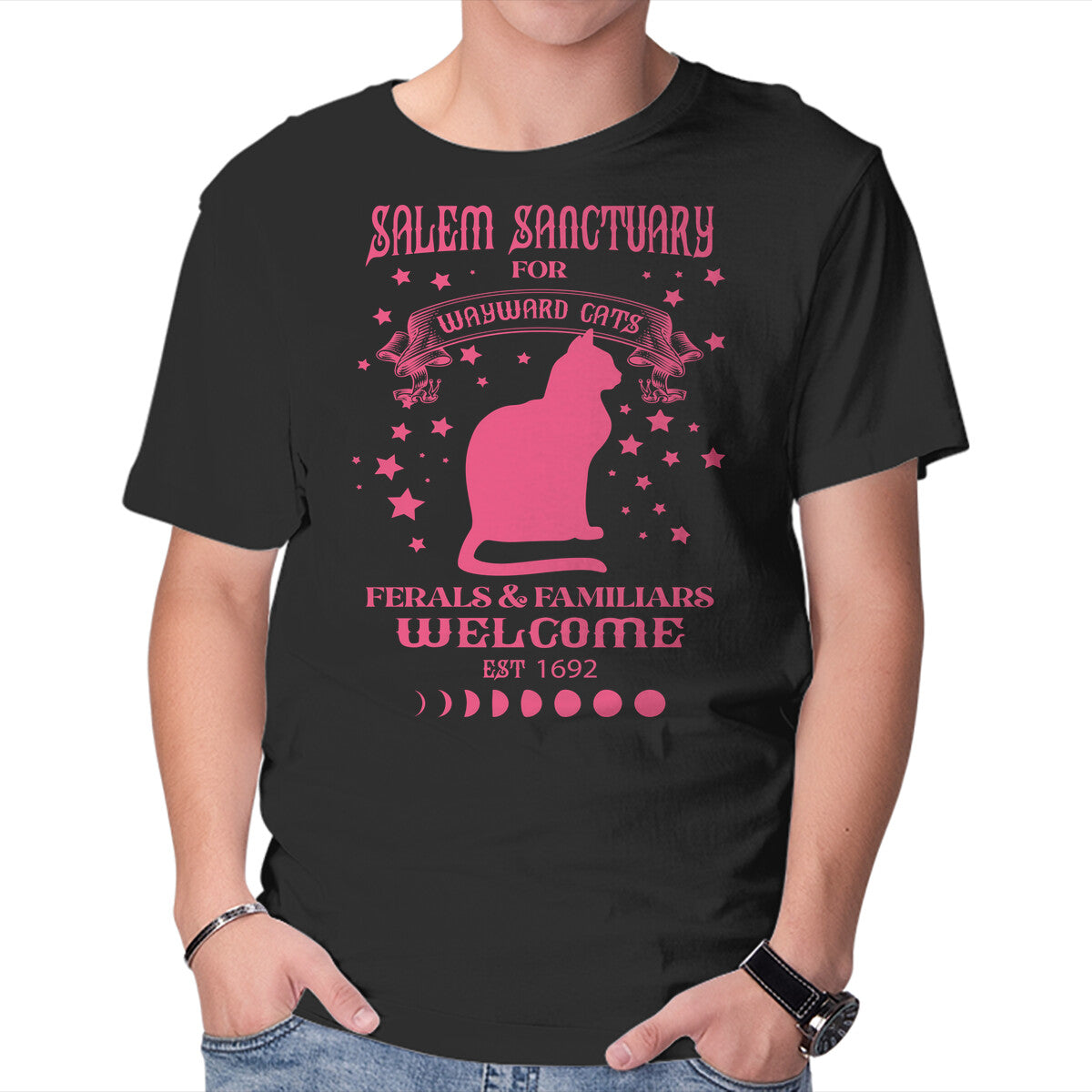Salem Sanctuary – Cat Graphic T-Shirt in black, product display