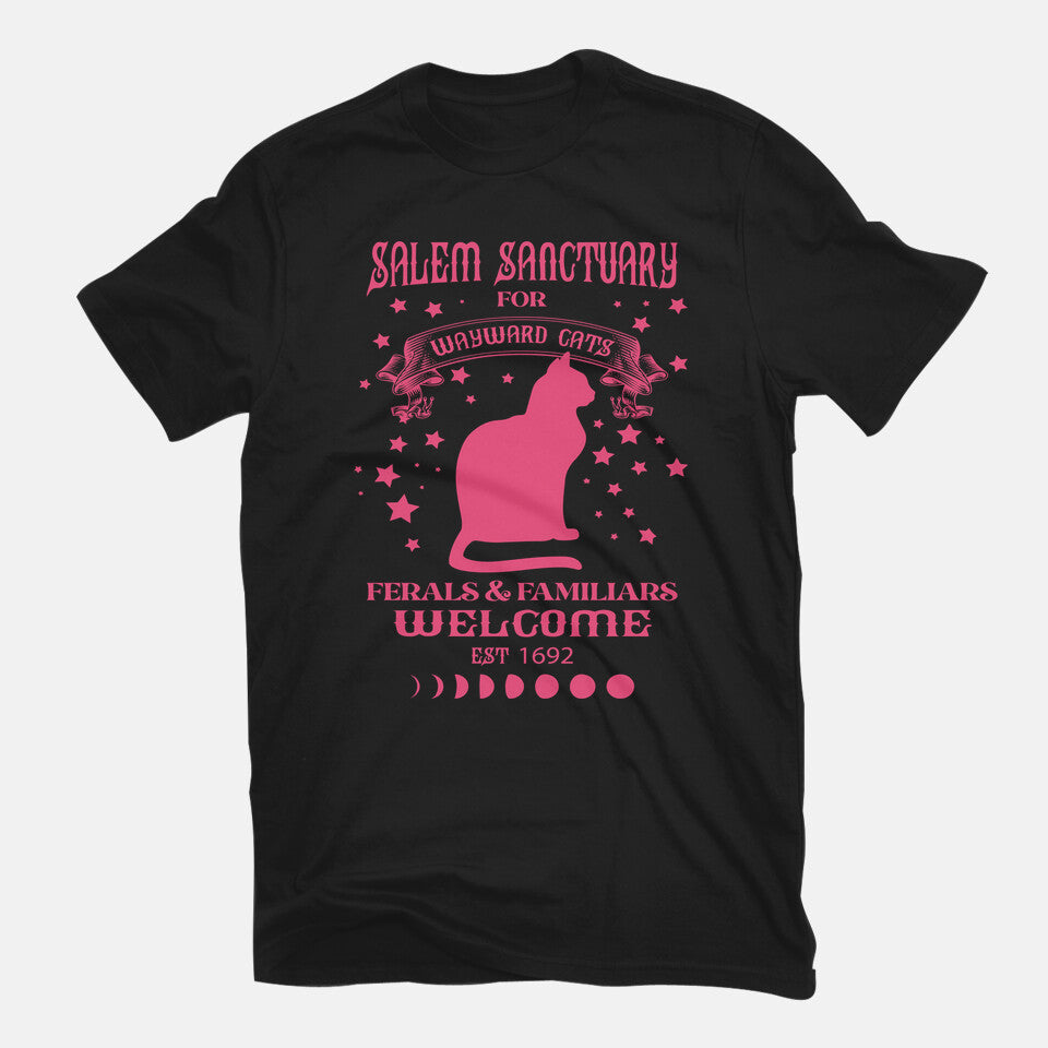 Salem Sanctuary – Cat Graphic T-Shirt in black, flat-lay product view