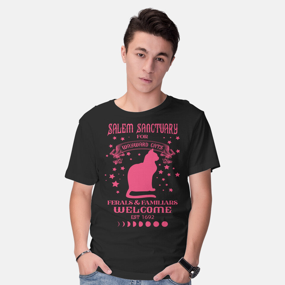 Model wearing black Salem Sanctuary – Cat Graphic T-Shirt