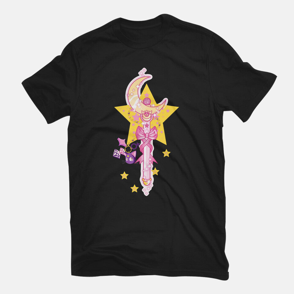 Moon Star – Anime Graphic T-Shirt in black, flat-lay product view