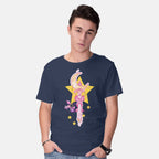 Model wearing navy Moon Star – Anime Graphic T-Shirt