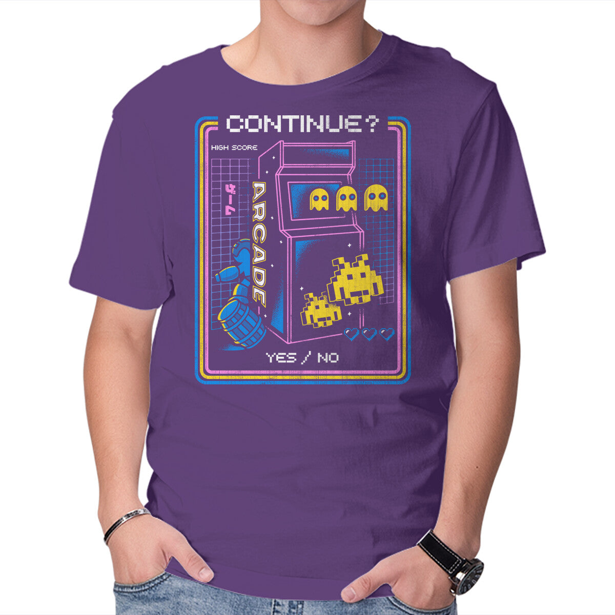 Retro Arcade Gaming – Gaming Graphic T-Shirt in purple, product display