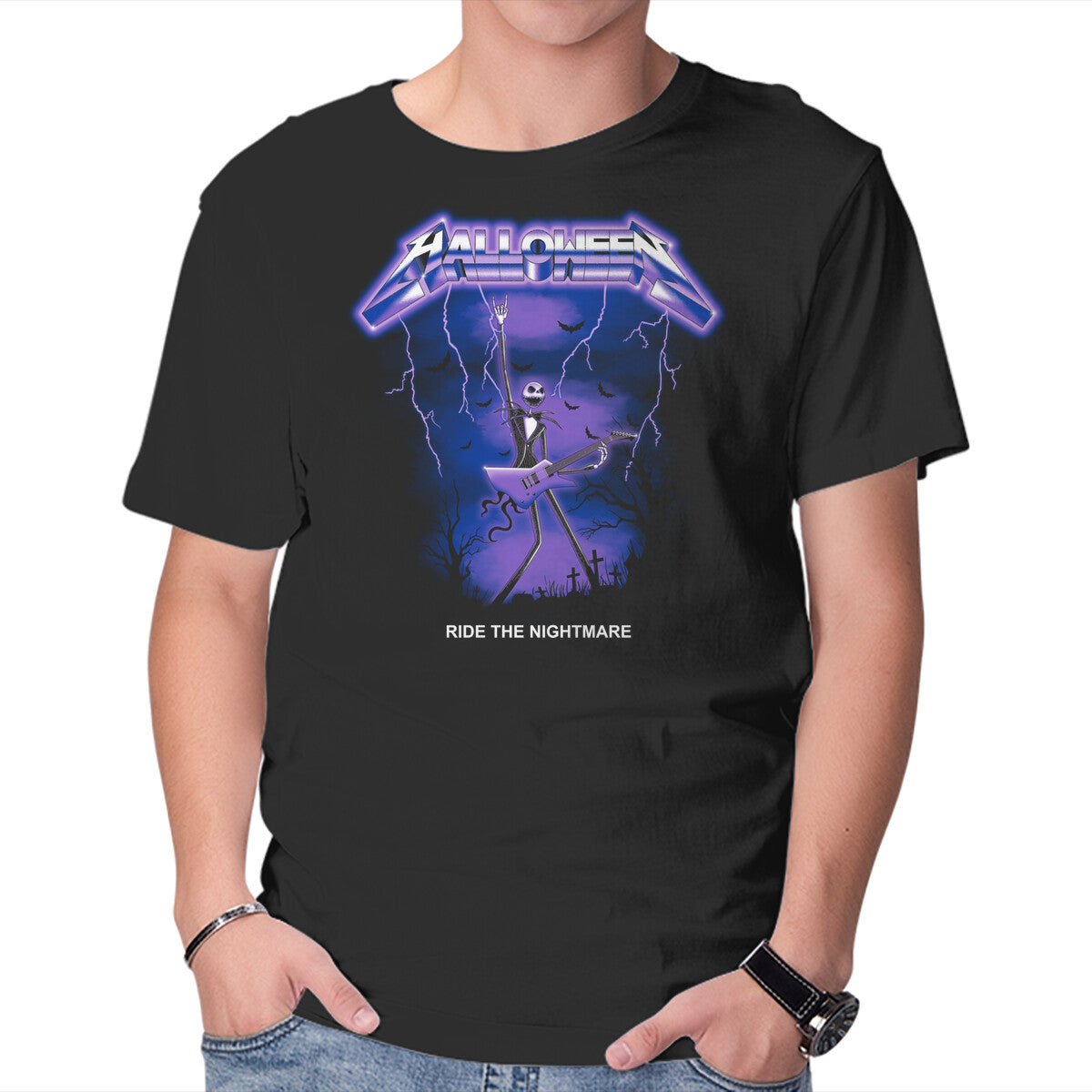 Ride The Nightmare – Halloween Graphic T-Shirt in black, product display