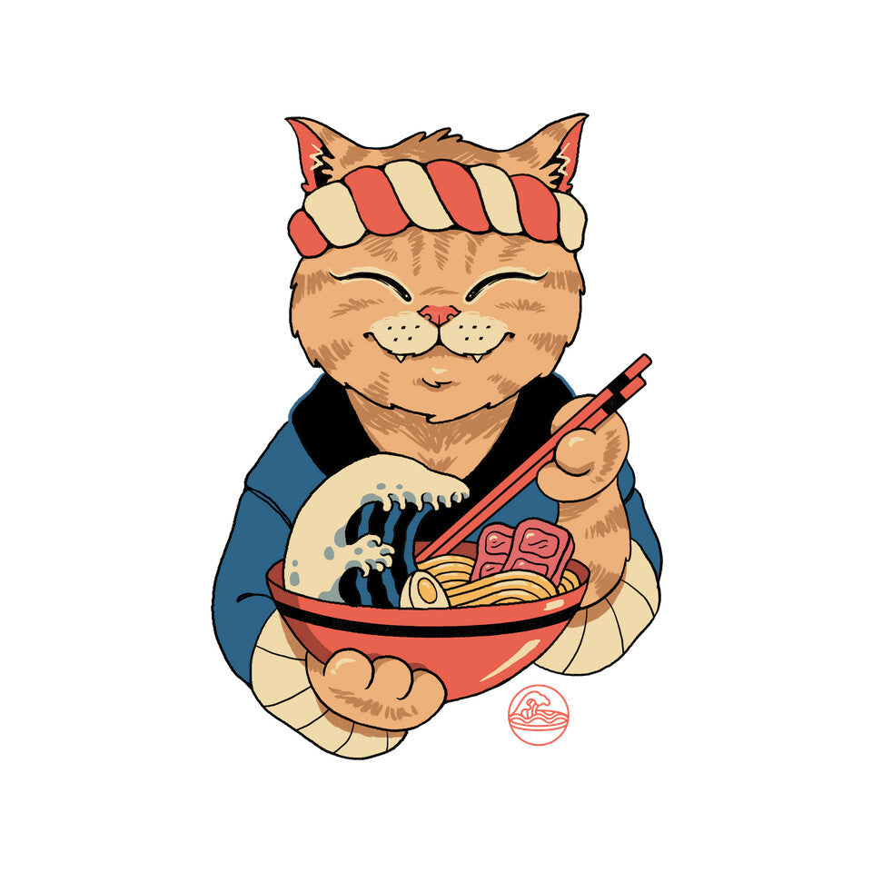 Ramen Meowster – Cat Graphic T-Shirt design artwork for white graphic T-shirt