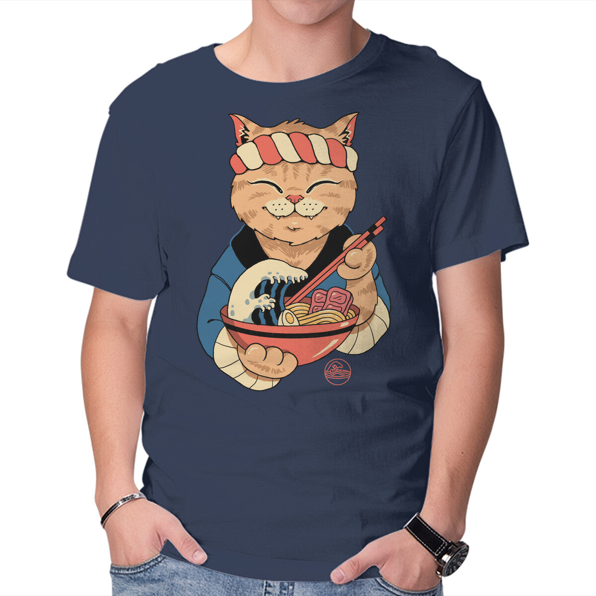 Ramen Meowster – Cat Graphic T-Shirt in navy, product display