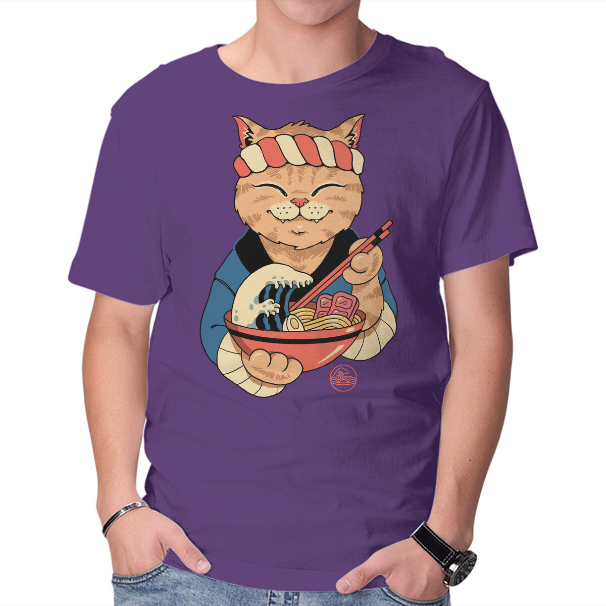 Ramen Meowster – Cat Graphic T-Shirt in purple, product display