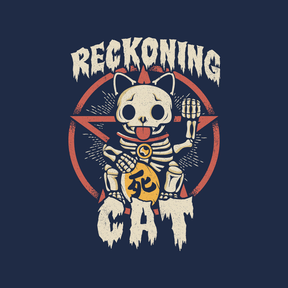 Reckoning Cat – Cat Graphic T-Shirt design artwork for navy graphic T-shirt