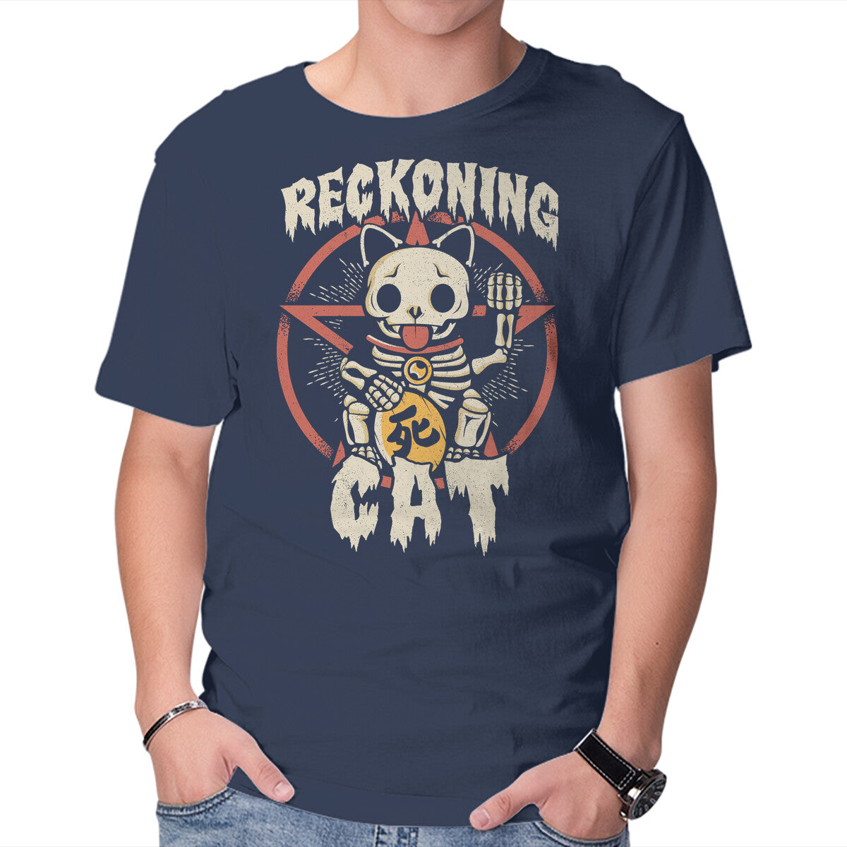 Reckoning Cat – Cat Graphic T-Shirt in navy, product display