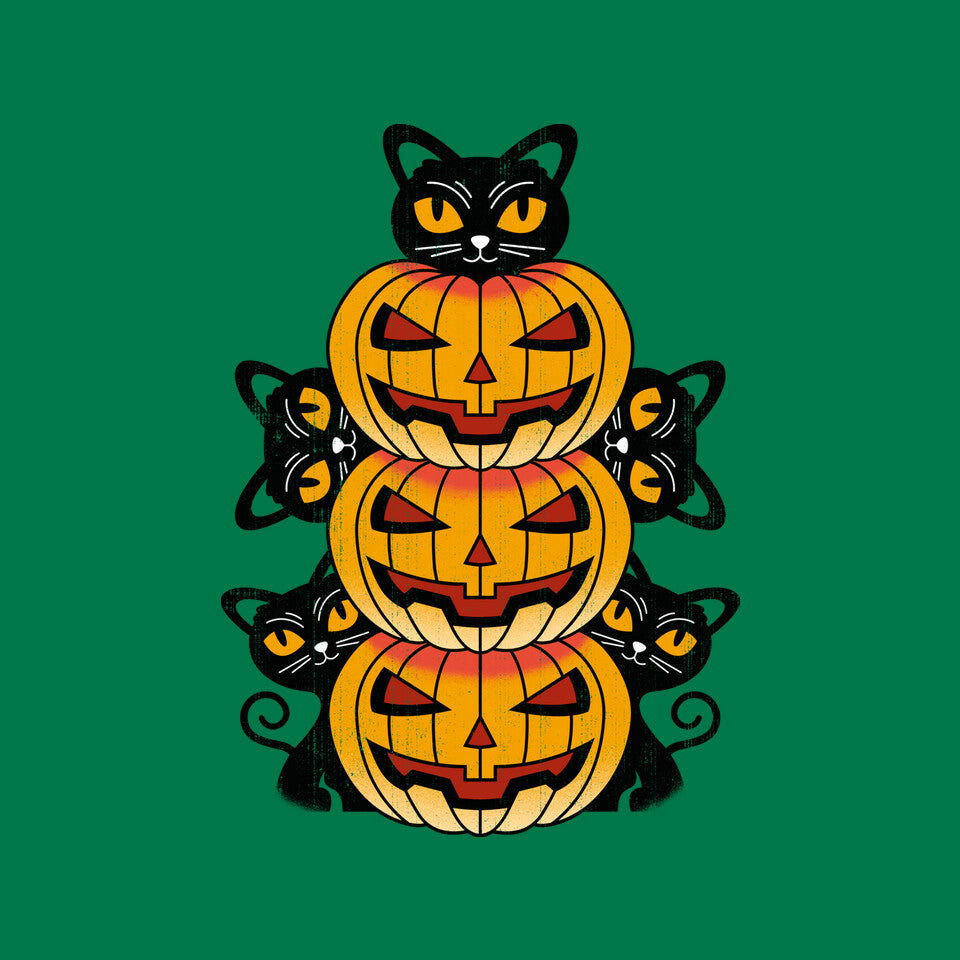 Cats And Pumpkins – Cat Graphic T-Shirt design artwork for green graphic T-shirt