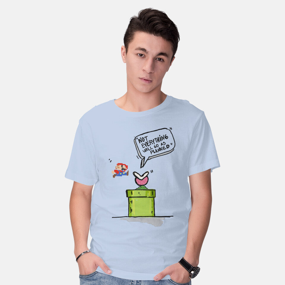 Model wearing blue Start Again – Gaming Graphic T-Shirt