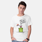 Model wearing white Start Again – Gaming Graphic T-Shirt