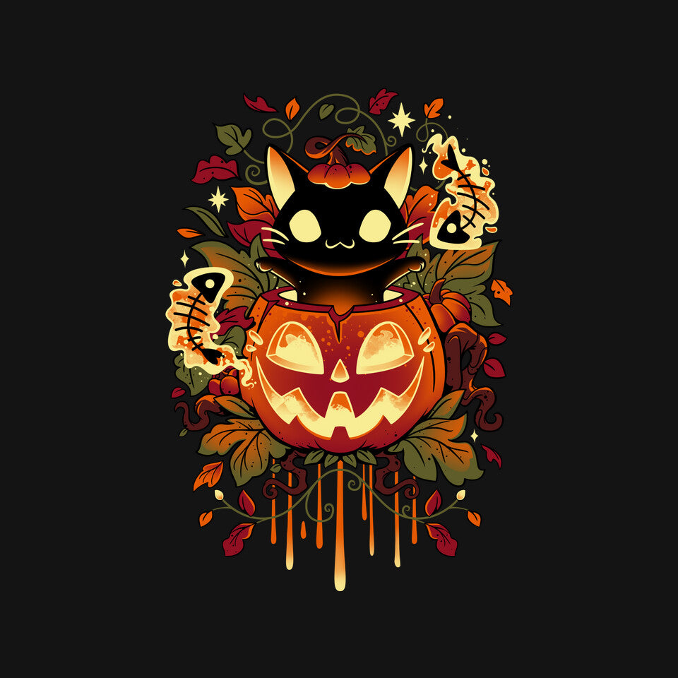 Autumn Tricks – Cat Graphic T-Shirt design artwork for black graphic T-shirt
