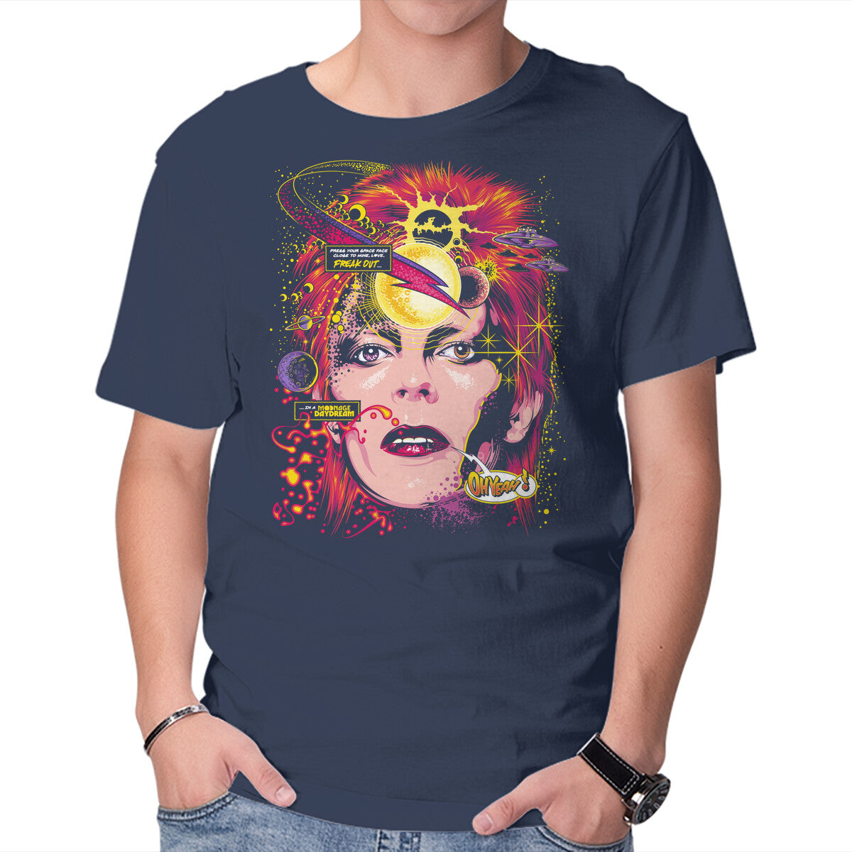 Space Face – Music Graphic T-Shirt in navy, product display
