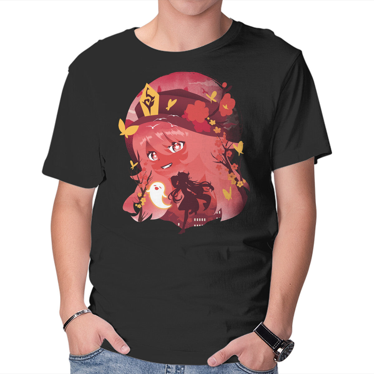 Hu Tao Ukiyo E – Gaming Graphic T-Shirt in black, product display