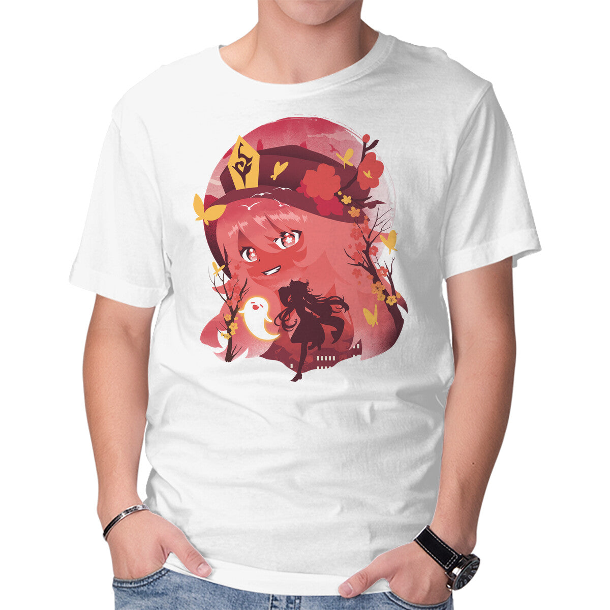 Hu Tao Ukiyo E – Gaming Graphic T-Shirt in white, product display