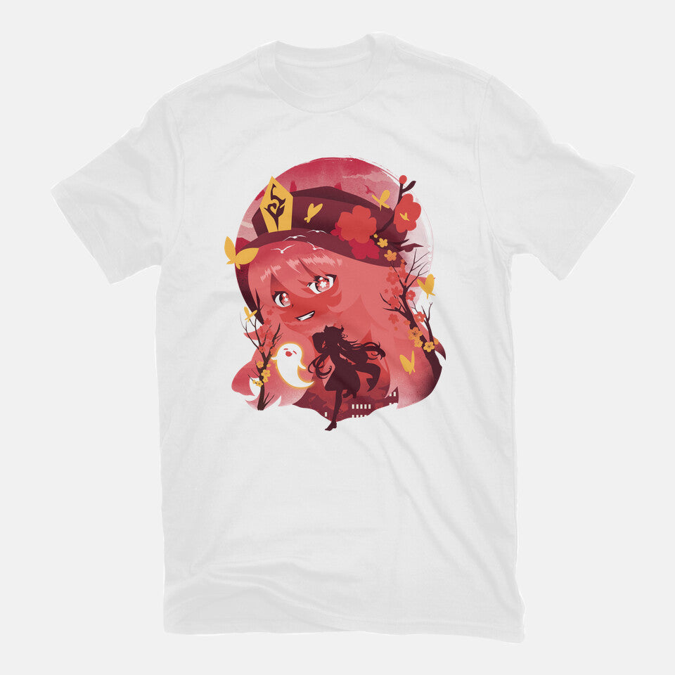 Hu Tao Ukiyo E – Gaming Graphic T-Shirt in white, flat-lay product view