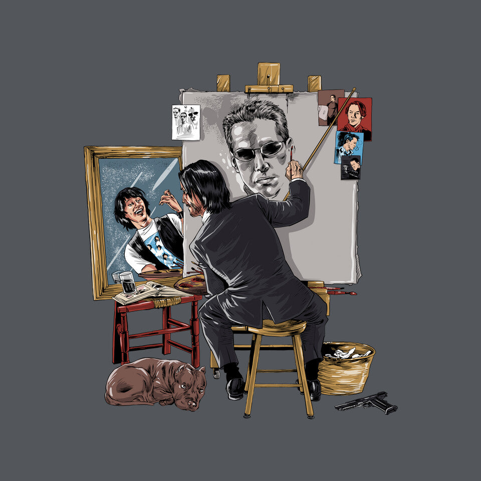 Keanu Triple Self-Portrait – Sci-Fi Graphic T-Shirt design artwork for charcoal graphic T-shirt