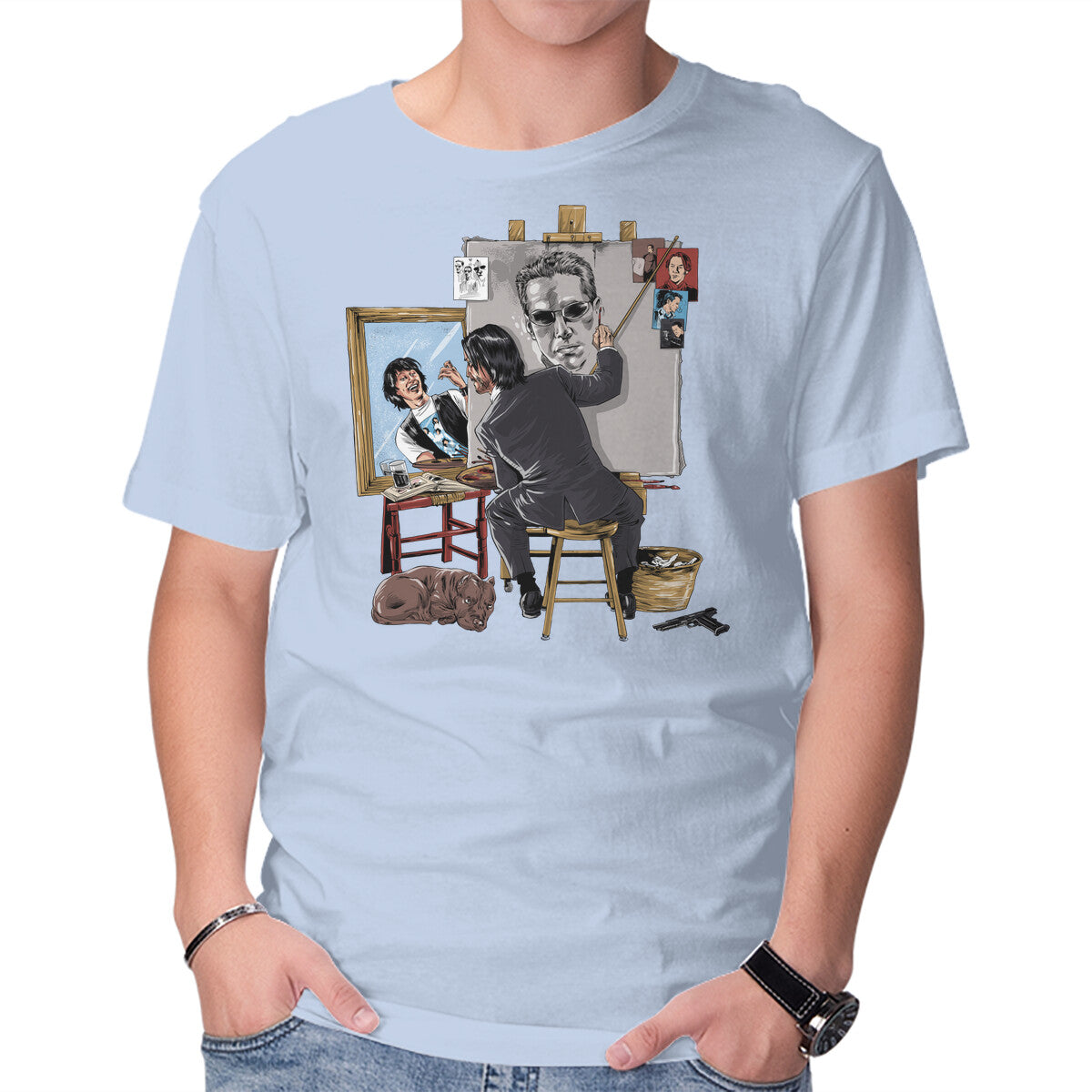 Keanu Triple Self-Portrait – Sci-Fi Graphic T-Shirt in blue, product display