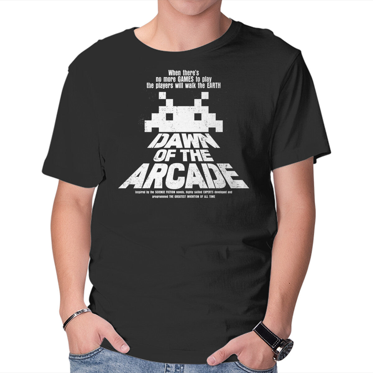Dawn Of The Arcade – Gaming Graphic T-Shirt in black, product display