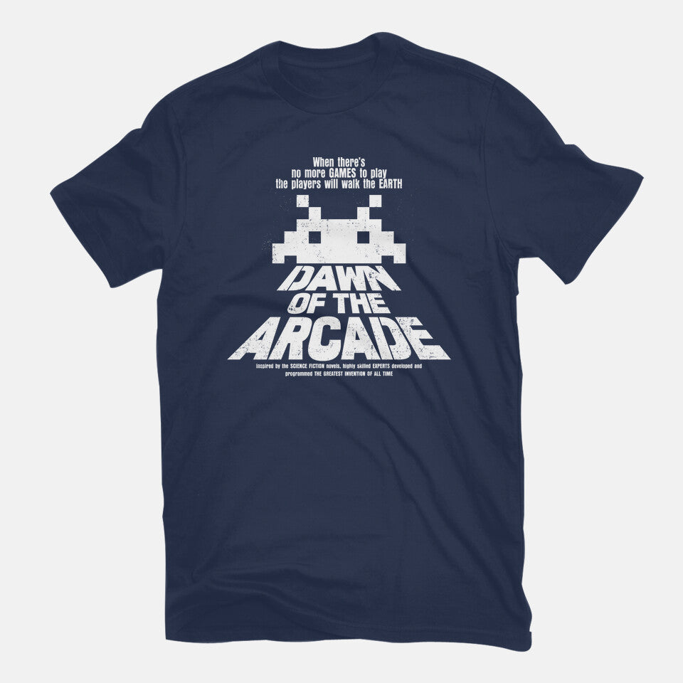 Dawn Of The Arcade – Gaming Graphic T-Shirt in navy, flat-lay product view