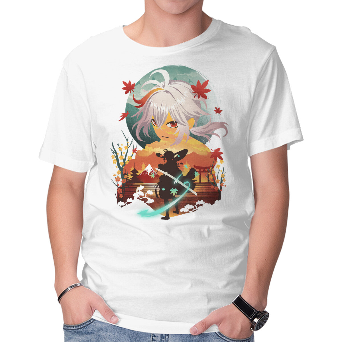 Kazuha Ukiyo E – Gaming Graphic T-Shirt in white, product display