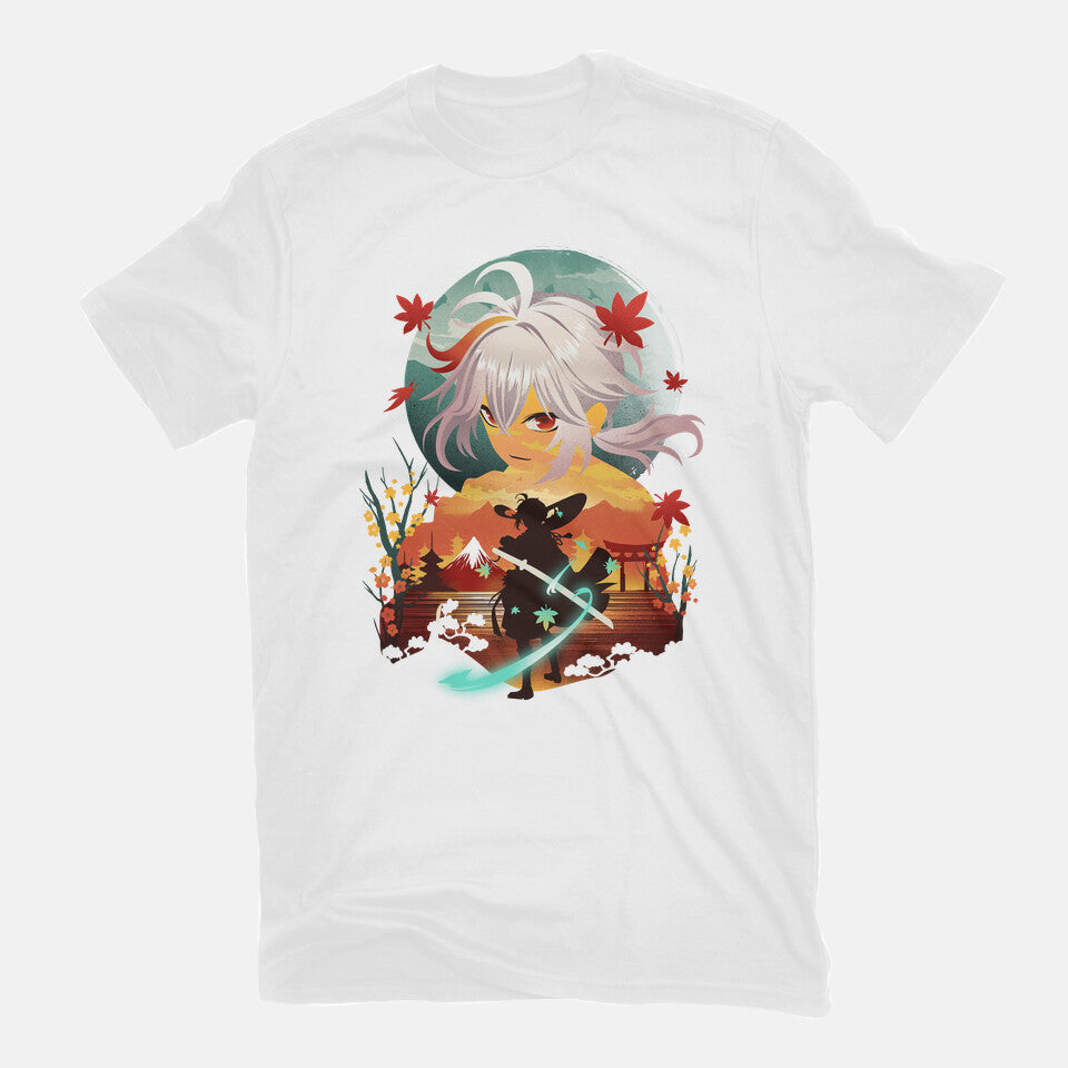 Kazuha Ukiyo E – Gaming Graphic T-Shirt in white, flat-lay product view