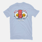 Baecon – Funny Graphic T-Shirt in blue, flat-lay product view