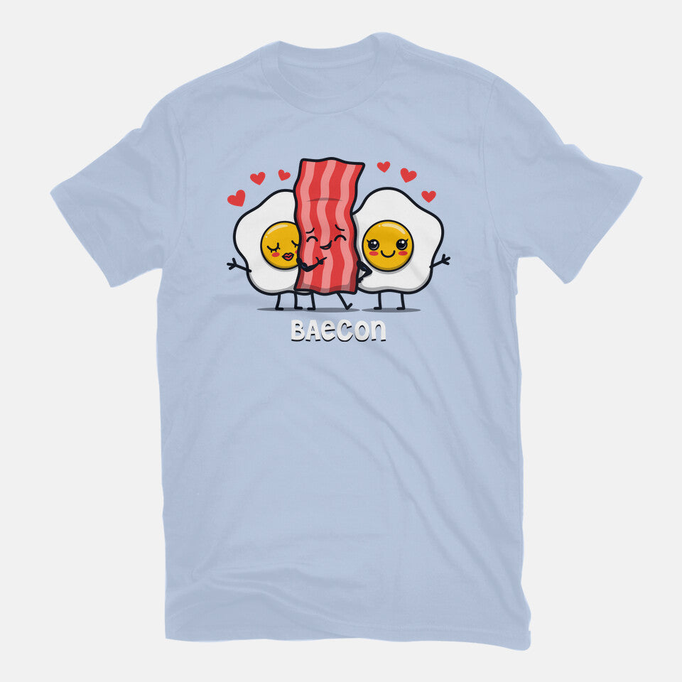 Baecon – Funny Graphic T-Shirt in blue, flat-lay product view