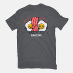 Baecon – Funny Graphic T-Shirt in charcoal, flat-lay product view