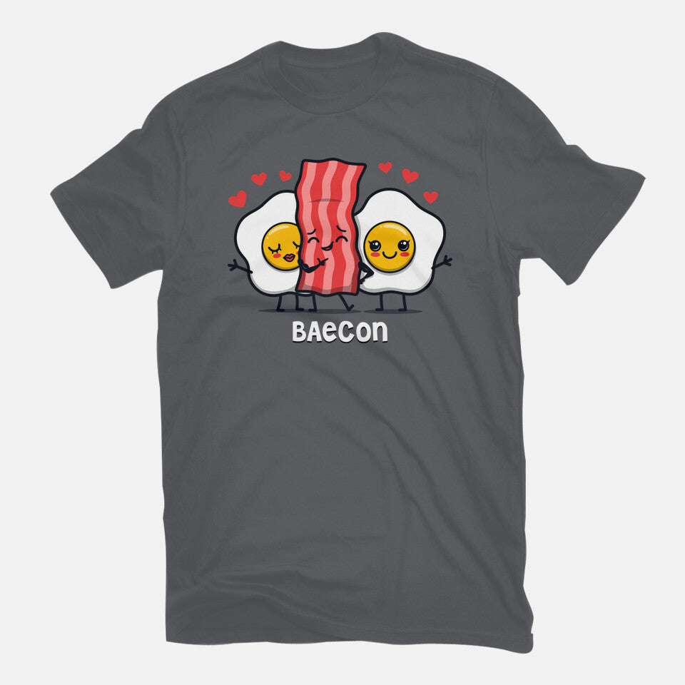 Baecon – Funny Graphic T-Shirt in charcoal, flat-lay product view