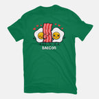Baecon – Funny Graphic T-Shirt in green, flat-lay product view