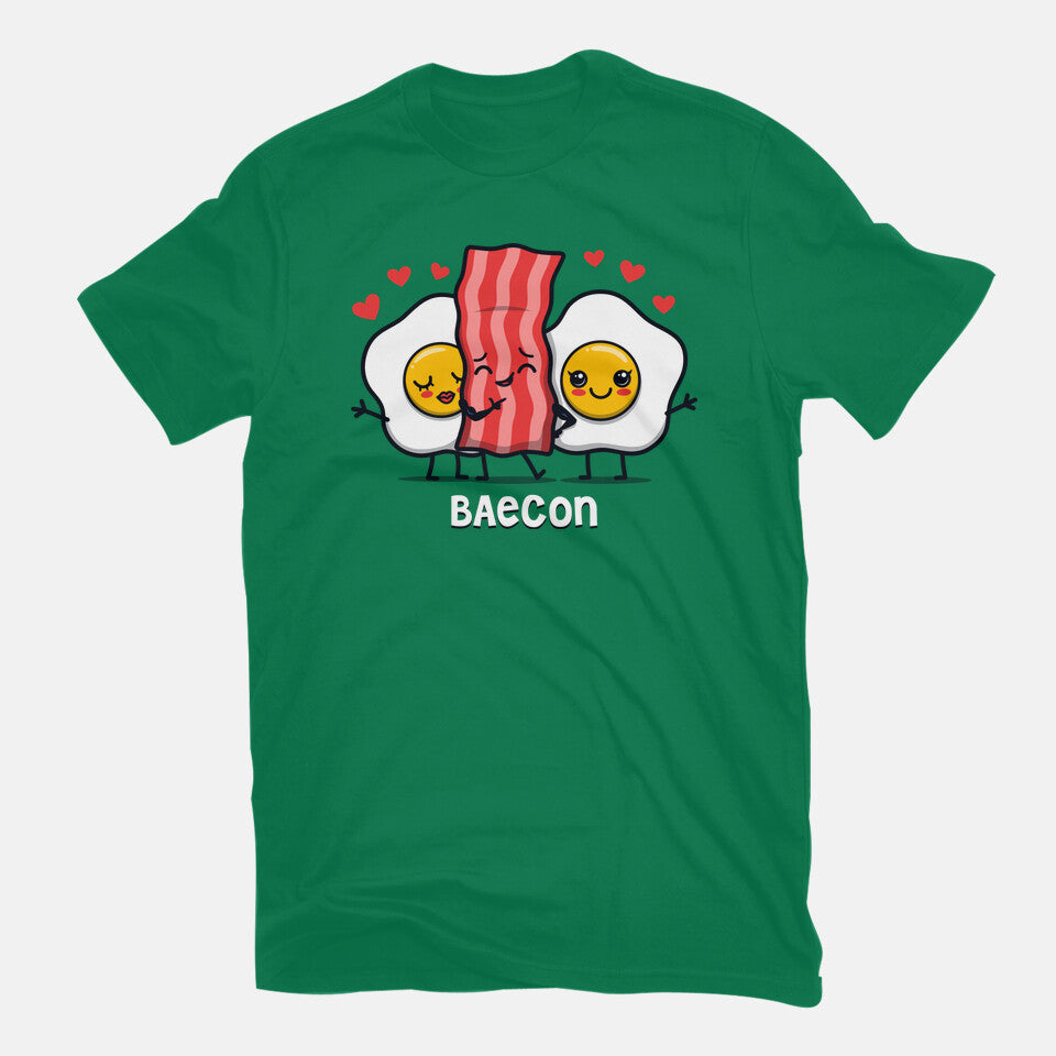 Baecon – Funny Graphic T-Shirt in green, flat-lay product view