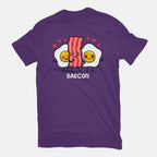 Baecon – Funny Graphic T-Shirt in purple, flat-lay product view