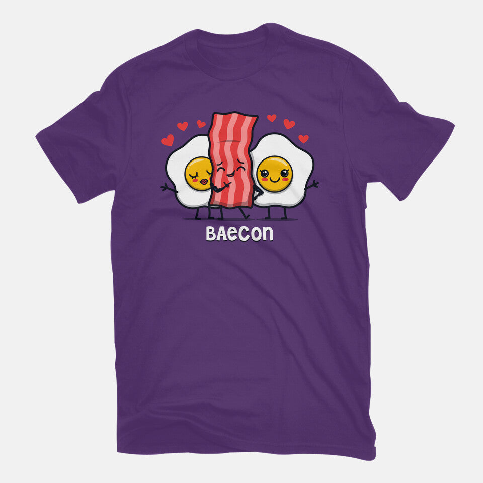 Baecon – Funny Graphic T-Shirt in purple, flat-lay product view