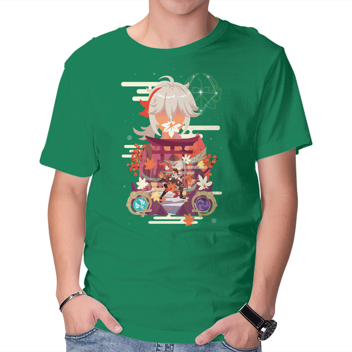 The Wandering Samurai – Gaming Graphic T-Shirt in green, product display