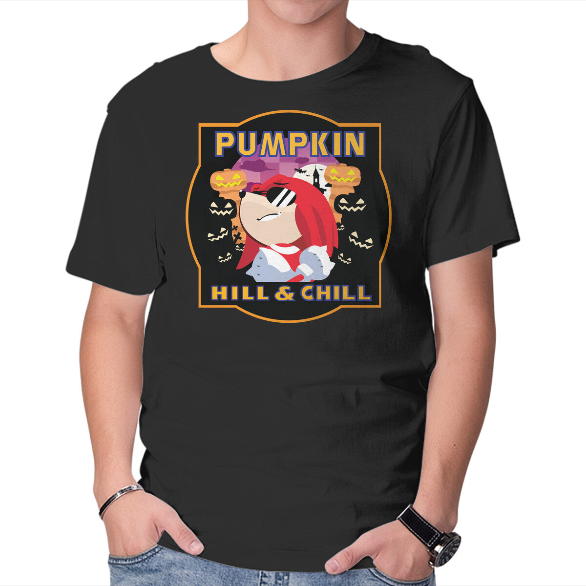 Pumpkin Hill And Chill – Halloween Graphic T-Shirt in black, product display