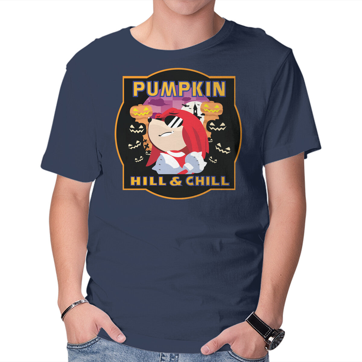Pumpkin Hill And Chill – Halloween Graphic T-Shirt in navy, product display