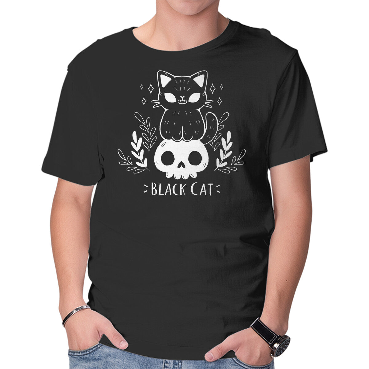 Black Cat – Cat Graphic T-Shirt in black, product display