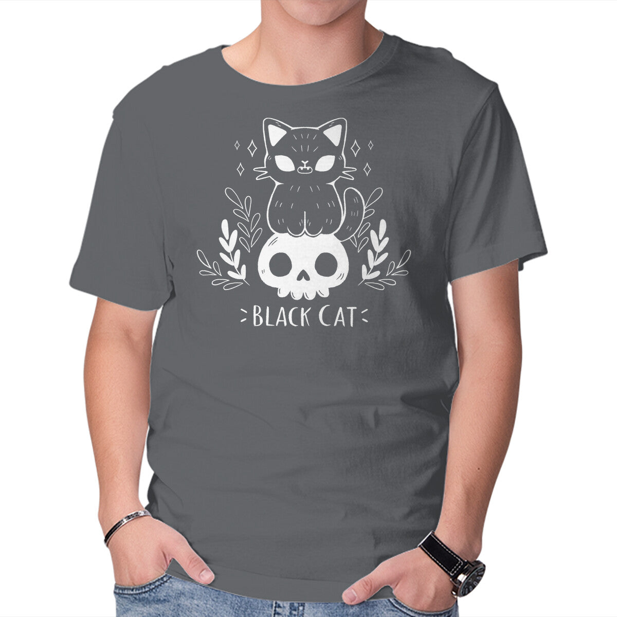 Black Cat – Cat Graphic T-Shirt in charcoal, product display
