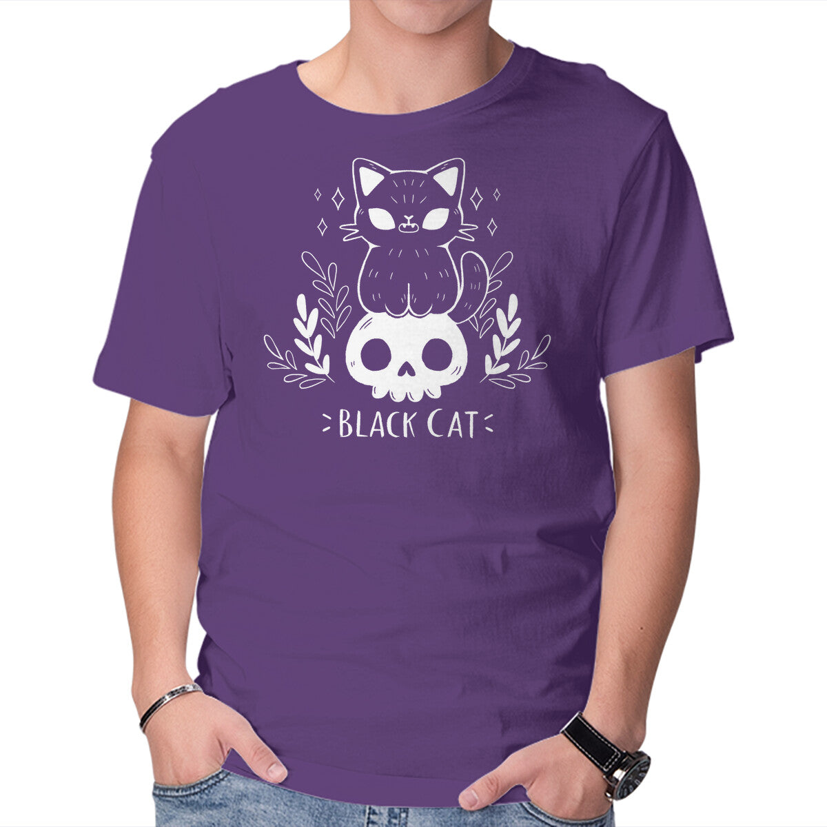 Black Cat – Cat Graphic T-Shirt in purple, product display