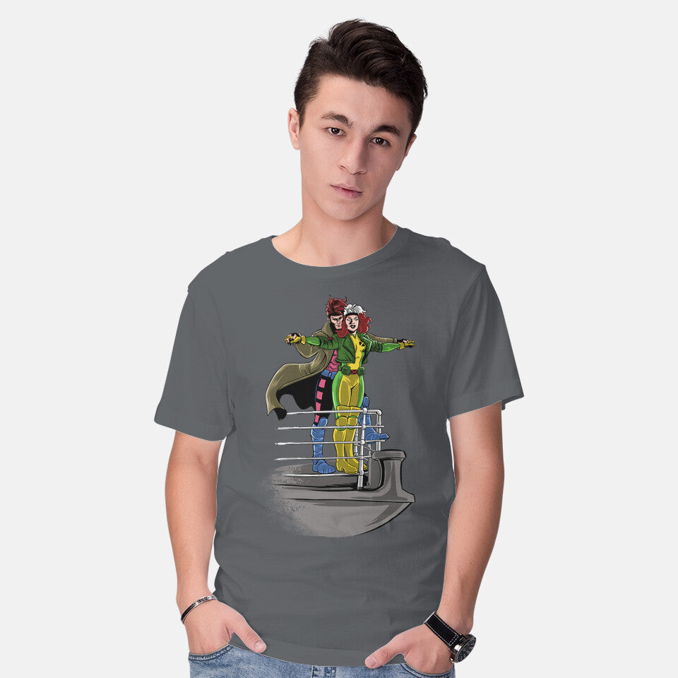 Model wearing charcoal Xtanic – Sci-Fi Graphic T-Shirt