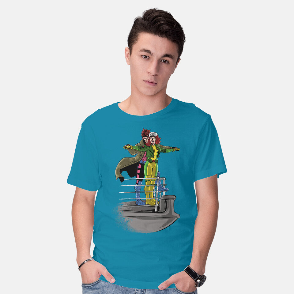 Model wearing turquoise Xtanic – Sci-Fi Graphic T-Shirt