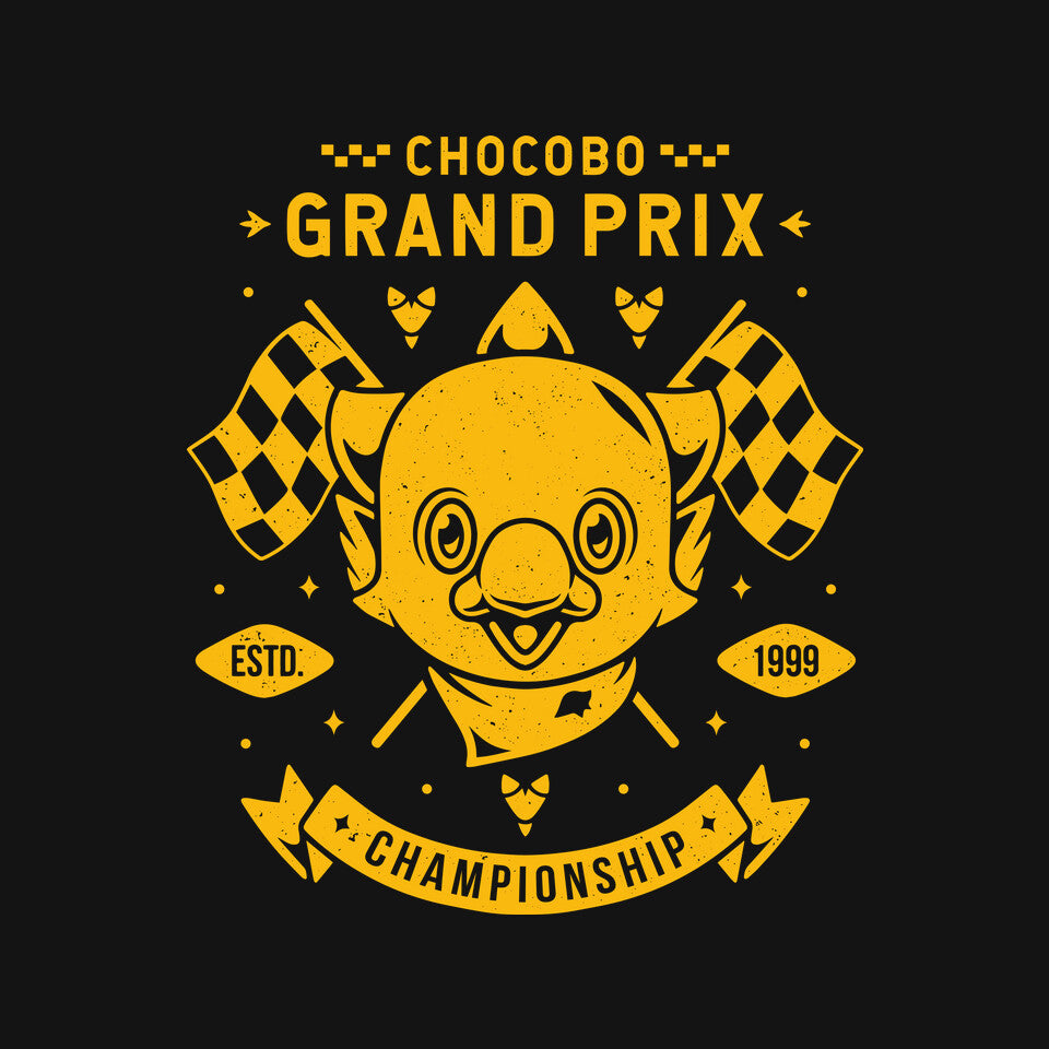 Chocobo Grand Prix – Gaming Graphic T-Shirt design artwork for black graphic T-shirt