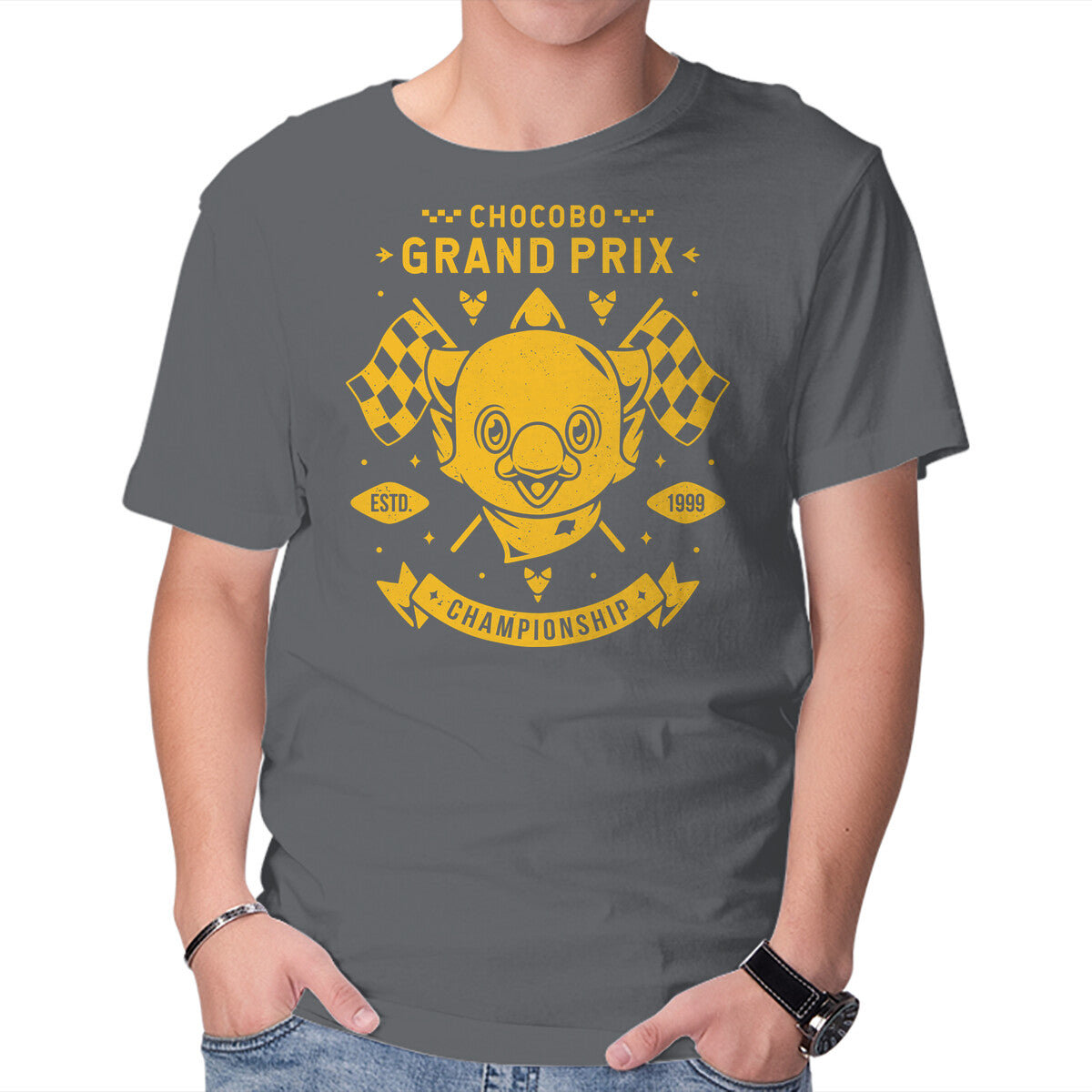 Chocobo Grand Prix – Gaming Graphic T-Shirt in charcoal, product display