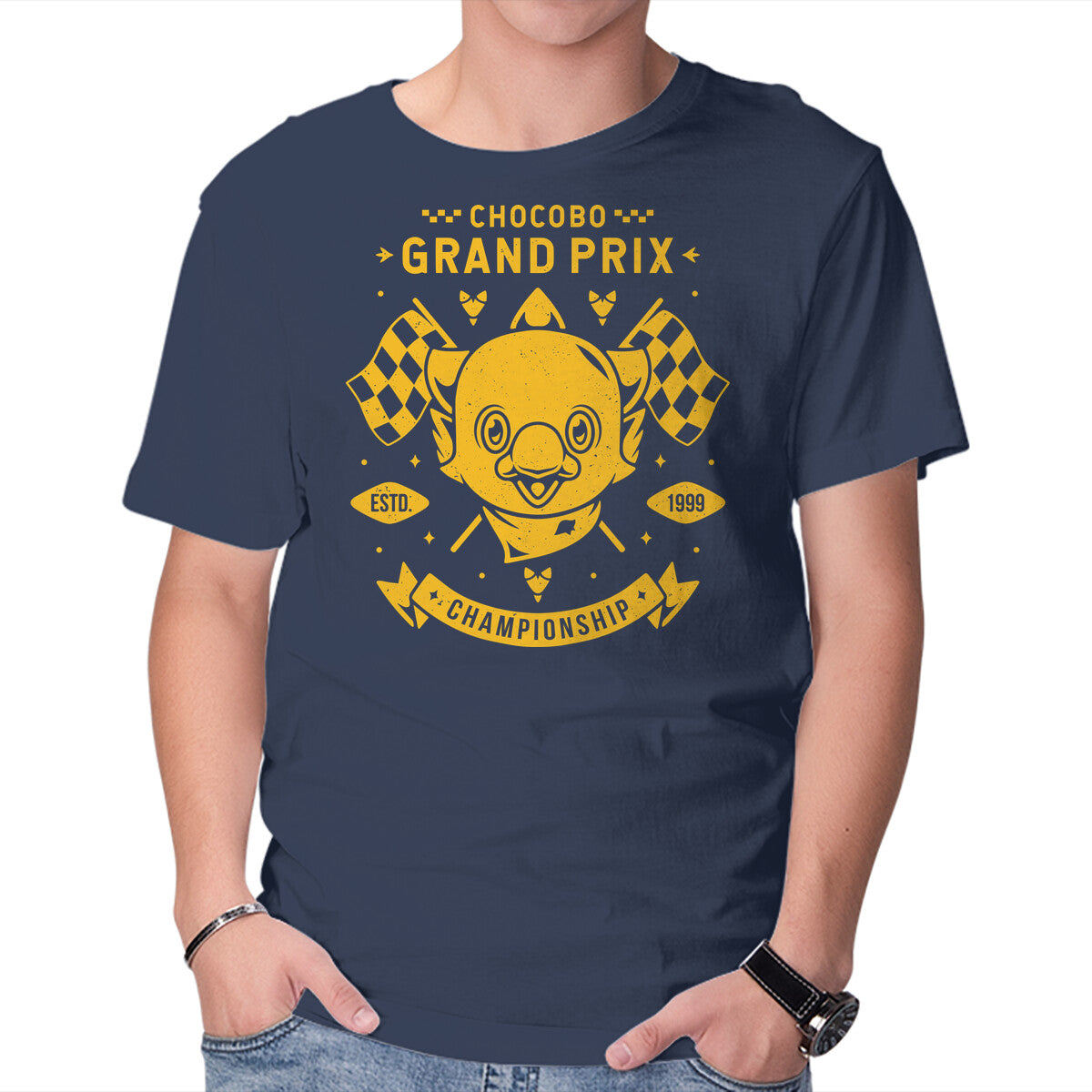 Chocobo Grand Prix – Gaming Graphic T-Shirt in navy, product display