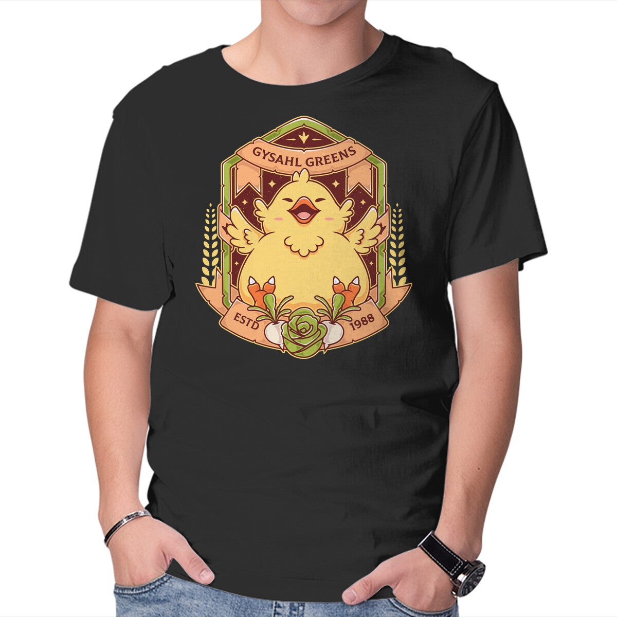 Gysahl Greens – Gaming Graphic T-Shirt in black, product display