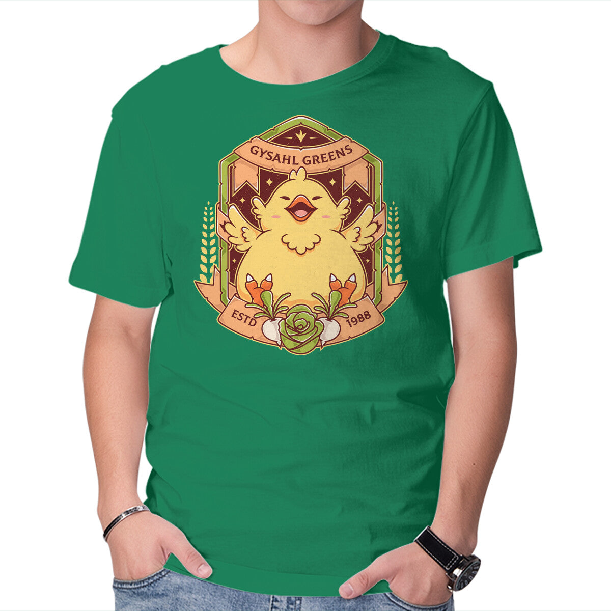 Gysahl Greens – Gaming Graphic T-Shirt in green, product display